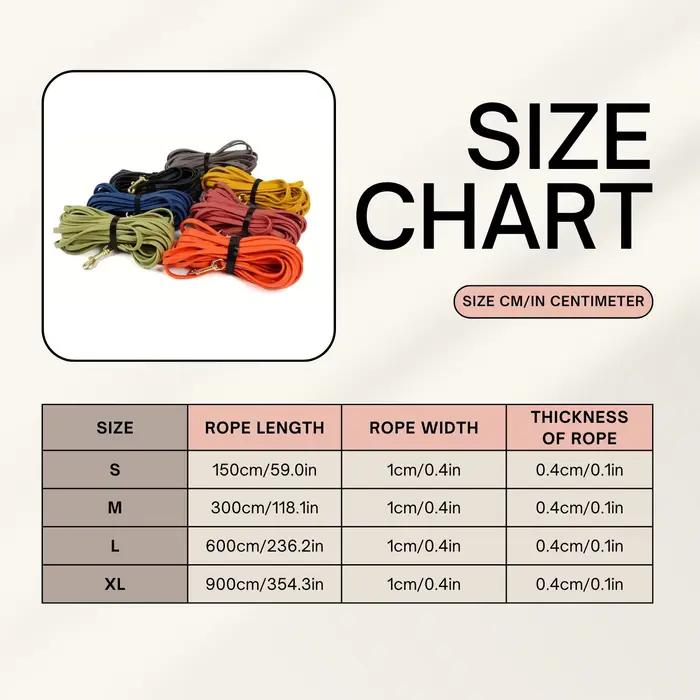 Laisse de chien PVC étanche pour promenade, plage et formation - 5, 10, 20, 30 pieds - Boucle sûre et solide pour chiens moyens et grands