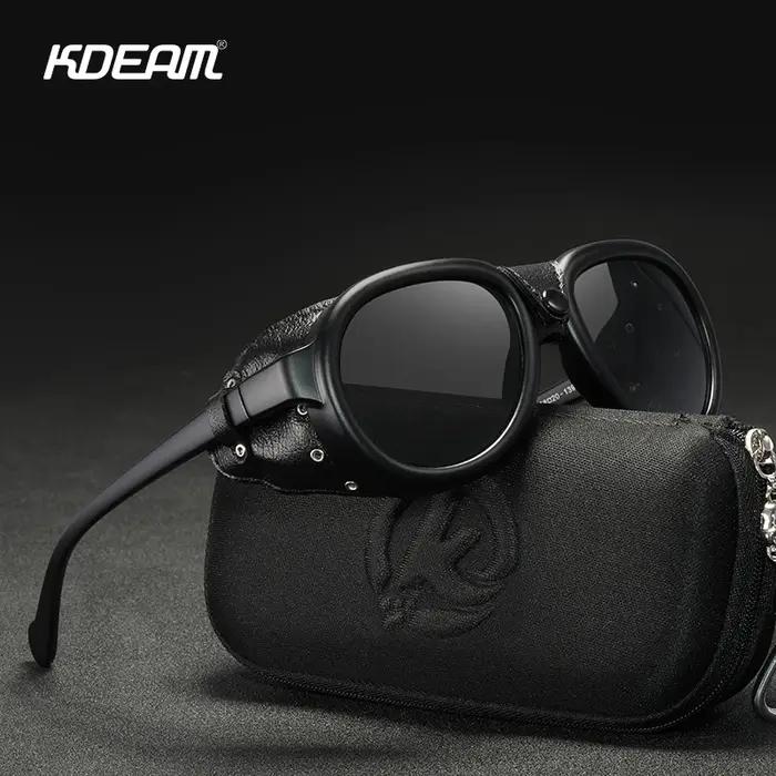 KDEAM luxe Steampunk pilote lunettes de soleil hommes et femmes en cuir souple bouclier lunettes UV4