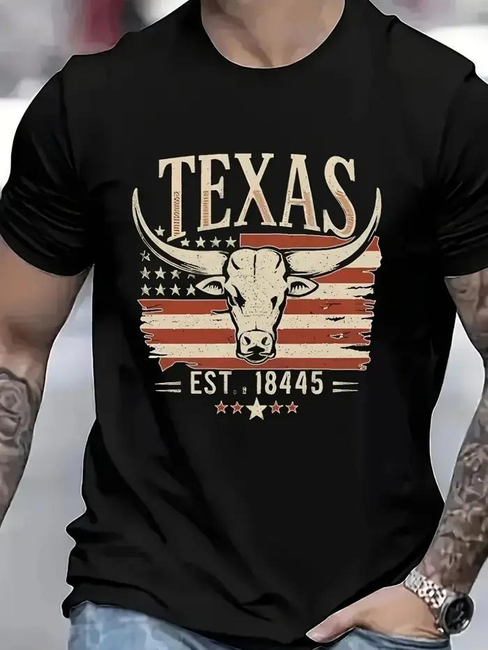 Tshirts graphiques texas longhorn hommes style western vintage imprimé 3d manches courtes décontractés pour été streetwear hauts tendance