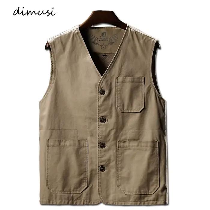 Gilet décontracté DIMUSI pour hommes, gilet respirant en coton et polyester avec poches pratiques pour activités extérieures et sports de plein air