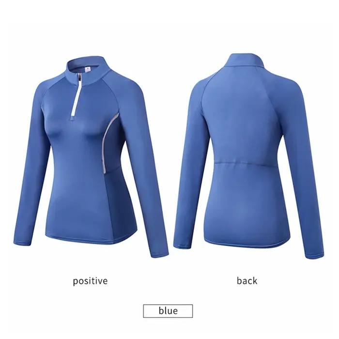 Femmes automne à manches longues Sport hauts de course col debout chemises d'entraînement de gymnastique Yoga Fitness