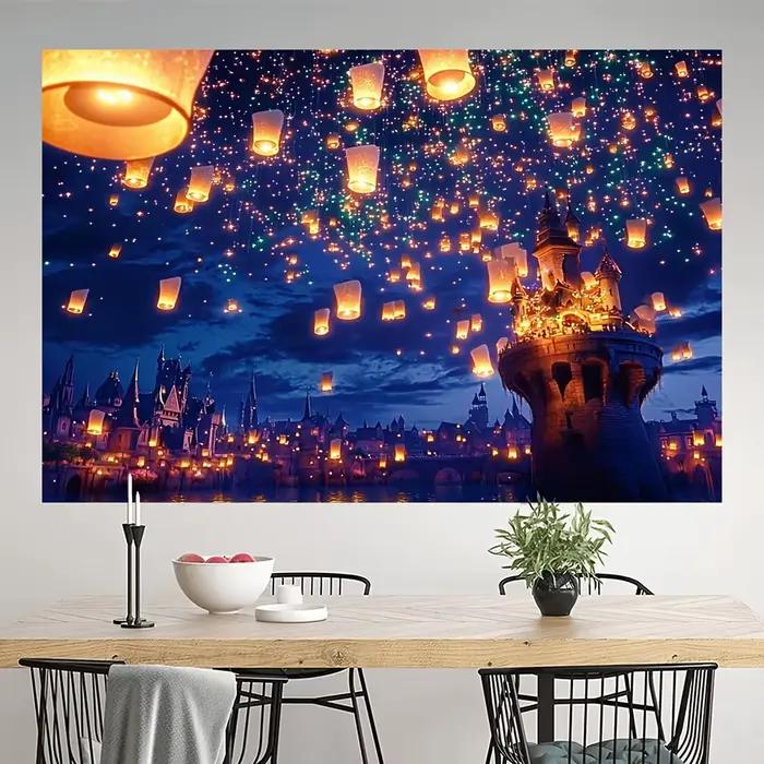 Fond de chateau de conte de fees grande tours longues nuits scenes lumineuses isle of lanterns polyester celebration fairytale background multiple occasions