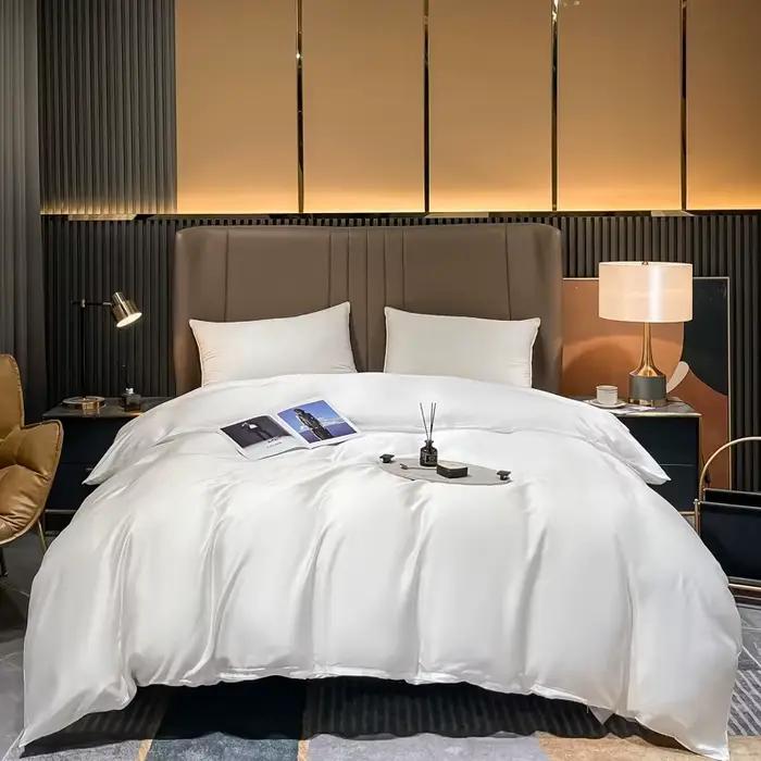 Housse de couette en soie de mûrier naturelle, confortable, couleur unie, simple, Double, King Size,