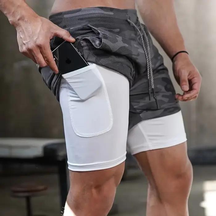 Short de course camouflage pour hommes, Short de sport 2 en 1, séchage rapide, entraînement, Fitness, Jogging, pantalons courts d'été pour hommes