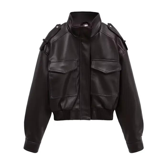ETJ 2025 Nouvelle collection femme : veste courte moto col montant Y2K grande poche