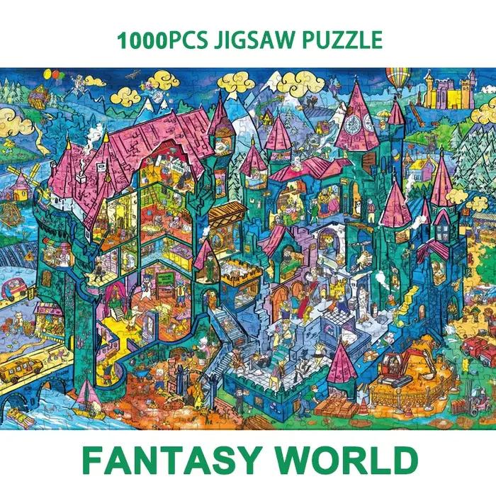 Puzzle de dessin animé de 1000 pièces « Bustling Castle » pour adultes