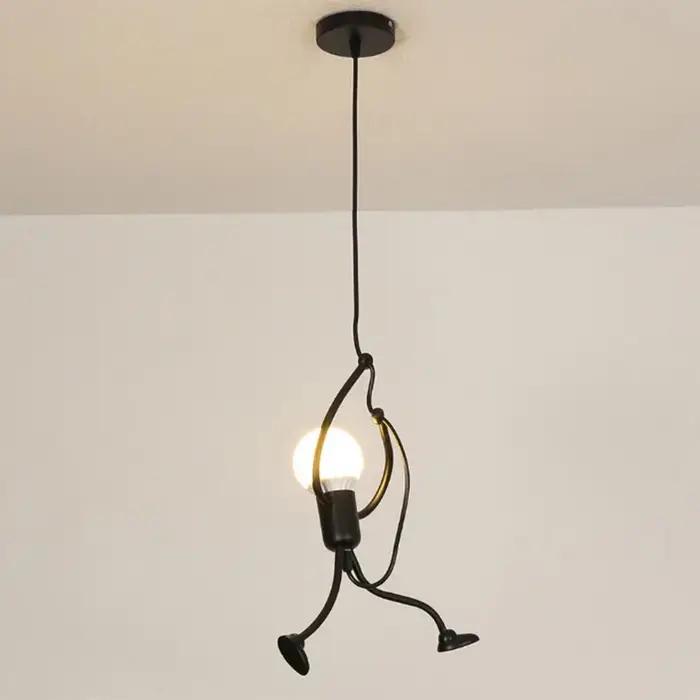 Vintage fer petit homme Arts modernes lustre LED plafonnier maison salon enfants chambre décor noir E27 pendentif lumièr