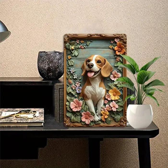 Décoration murale 3D en aluminium Chiot Beagle – Panneau métallique texturé