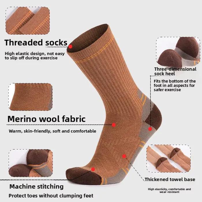 Chaussettes randonnée laine mérinos homme femme mi-mollet respirantes absorption amortissement vélo