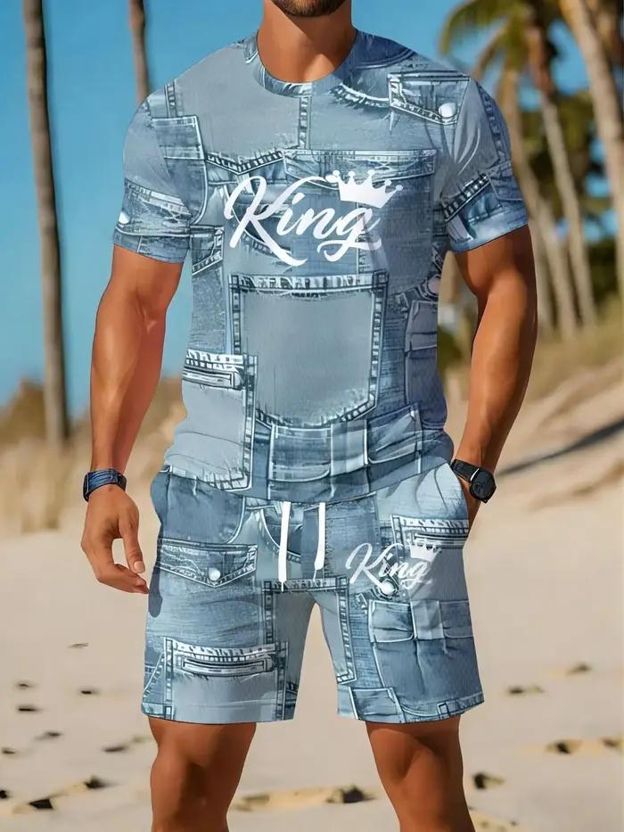 Ensemble décontracté pour homme : T-shirt et short imprimés, style artistique, vêtements d'été décontractés pour l'extérieur, ensemble 2 pièces