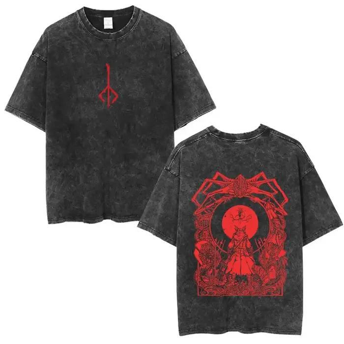 T-shirt vintage lavé Bloodborne Fear The Old Blood pour hommes et femmes, t-shirt décontracté surdim