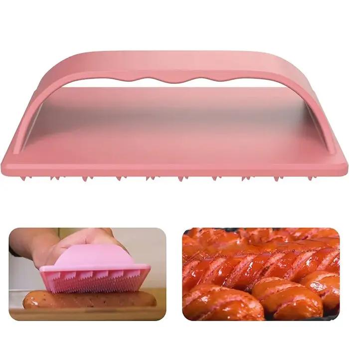 Trancheuse en plastique rose pour hot-dogs, outil de tranchage robuste et facile à utiliser pour barbecues et camping