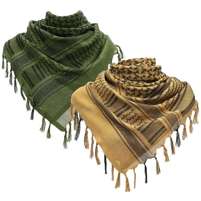 Foulard Keffiyeh Shemagh 110*110 cm, écharpe carrée du désert avec pompon pour la chasse, la randonn