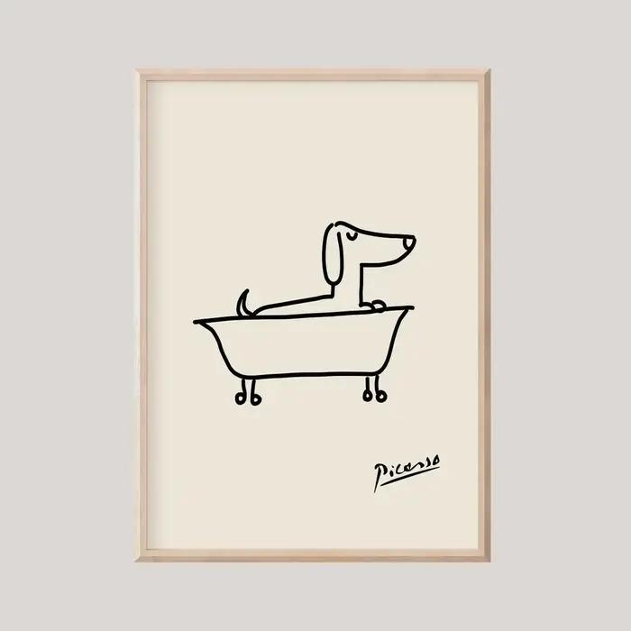 Impression murale de chien dans une baignoire