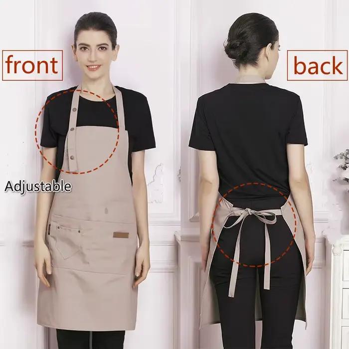 Tabliers de cuisine avec logo personnalisé pour femmes et hommes, chef de travail, restaurant, bar, boutique, café, beauté des ongles, uniforme professionnel élégant