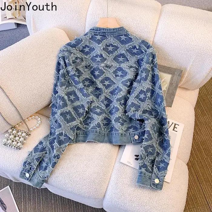 Veste en jean pour femmes, style décontracté, vintage et streetwear, vêtement d'extérieur pour toutes les saisons, col rond, polyester et coton, boutonnière simple, ajustement parfait