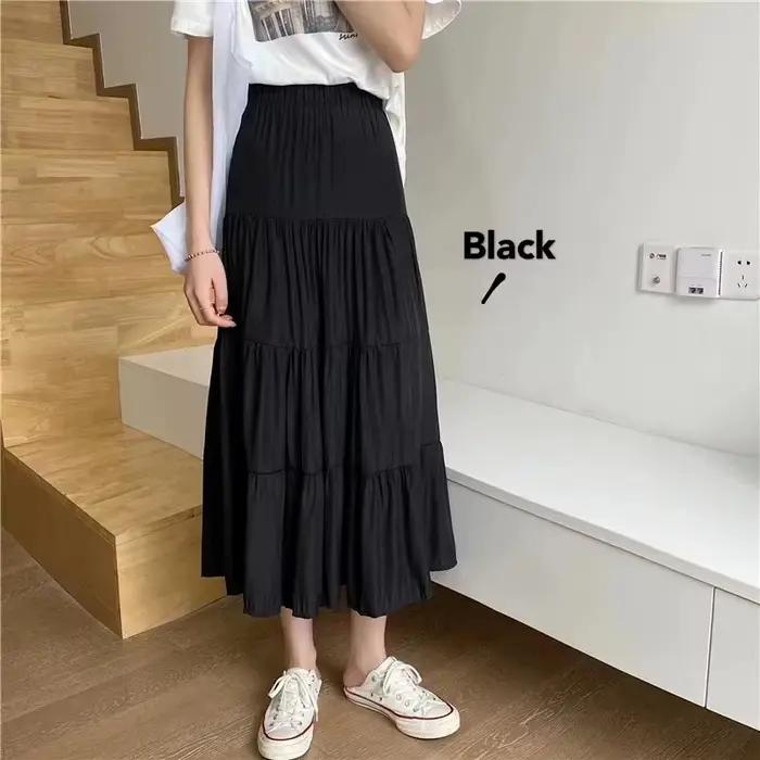 Jupe longue trapèze chic pour femme, taille haute élastique, patchwork blanc et noir, style vintage,