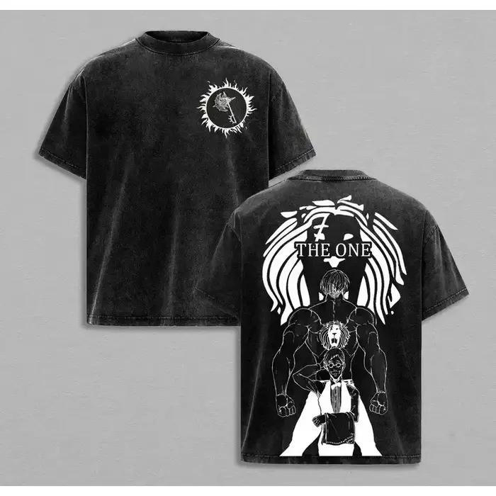 T-shirt vintage délavé Escanor anime Les Sept Péchés Capitaux style rétro basiques harajuku homme occasionnels années 2000