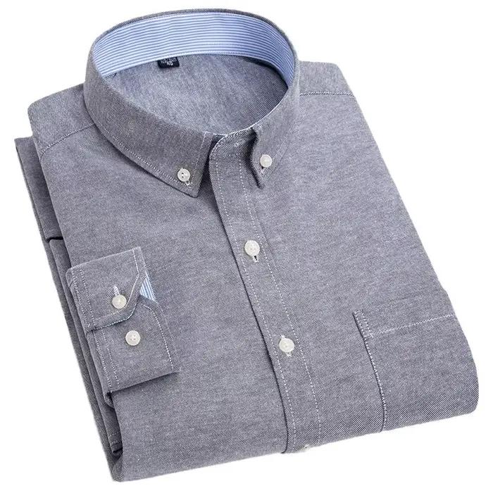 Chemise à manches longues pour hommes, sans repassage, Oxford, filature, slim, décontractée, confort