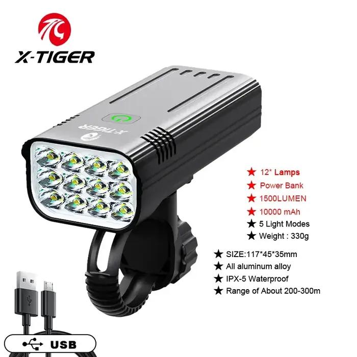 X-TIGER Vélo Lumière Ensemble Puissant USB Rechargeable Lumineux 10000mAh