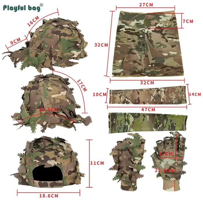 Set combo camouflage CP Outdoor casque feuilles gants tactiques manches soie masque demi-visage équipement chasse