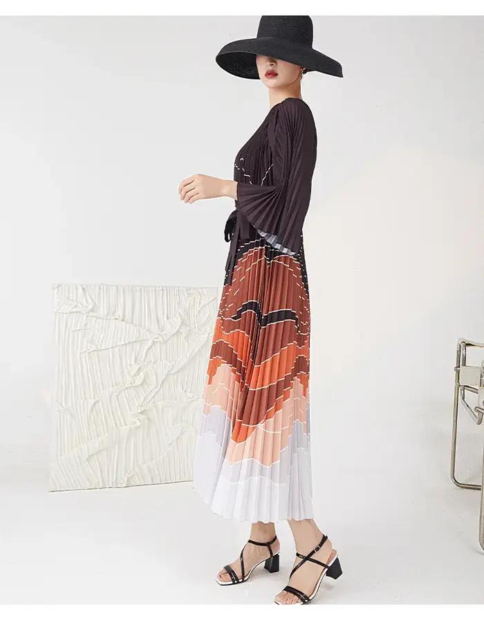 Robes plissées haut de gamme, jupes longues plissées élégantes et sophistiquées, usine OEM de vêtements pour femmes haut de gamme