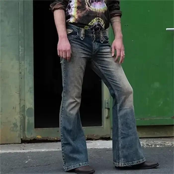 Vintage hommes gros jean évasé homme jeunesse quatre saisons décontracté bleu profond Denim pantalon 2023 mode taille