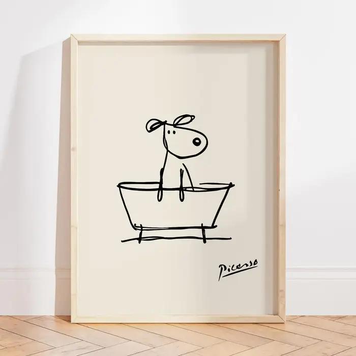 Impression murale de chien dans une baignoire