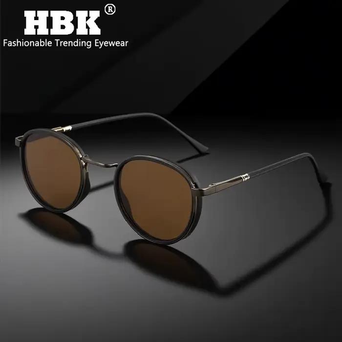 HBK Lunettes de soleil polarisées pour hommes, style punk, rondes, à la mode, unisexes, UV400, pour