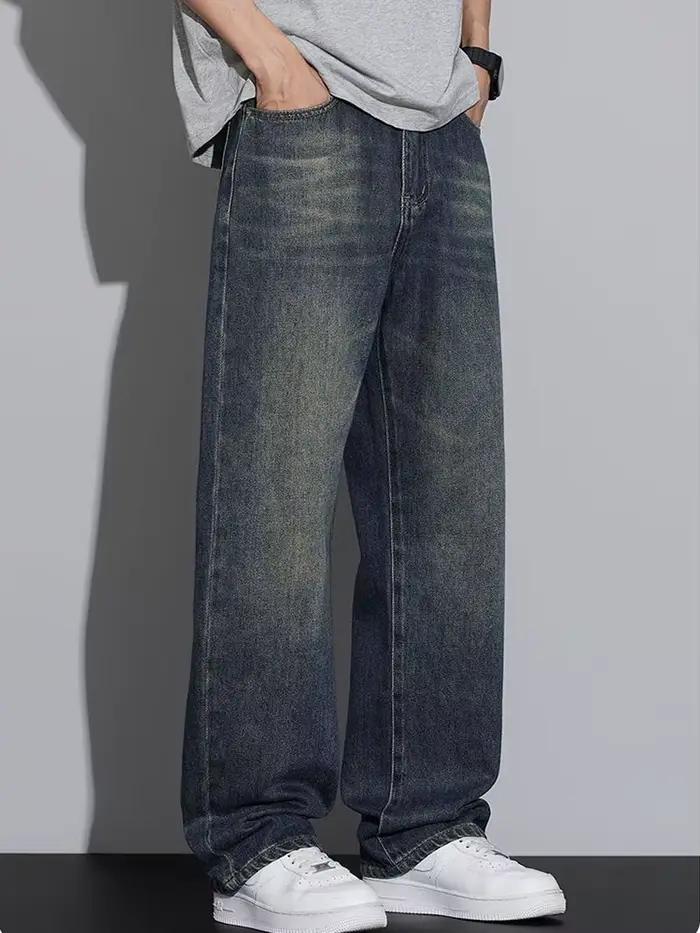 Jean Baggy en Coton à Jambes Larges pour Homme
