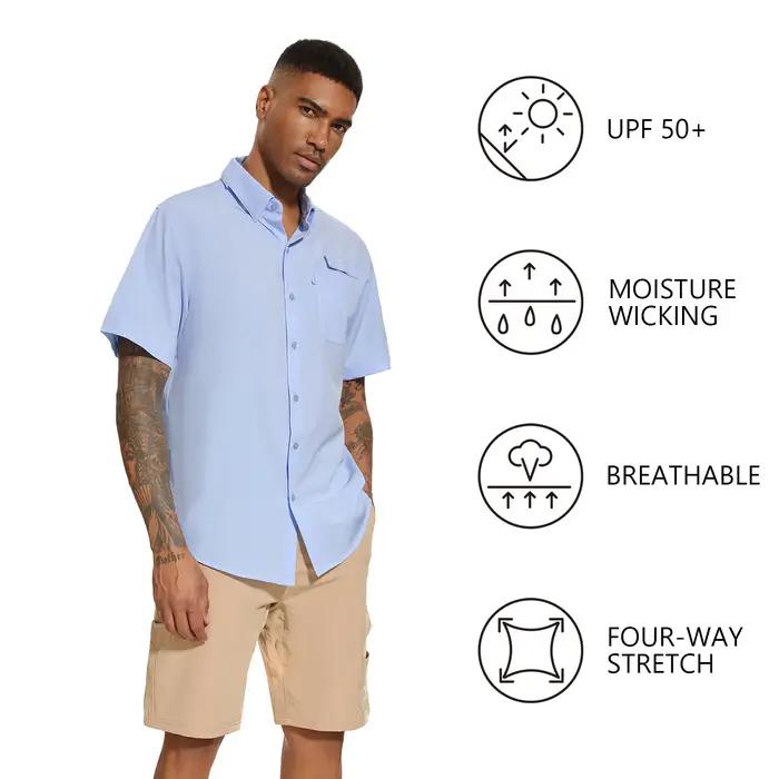 BASSDspatule-Chemise de pêche boutonnée pour homme, Udissolve 50 +, manches courtes, respirant, lége