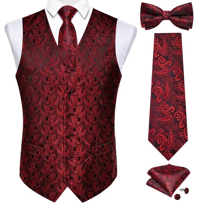 Gilet de costume Paisley noir solide pour hommes