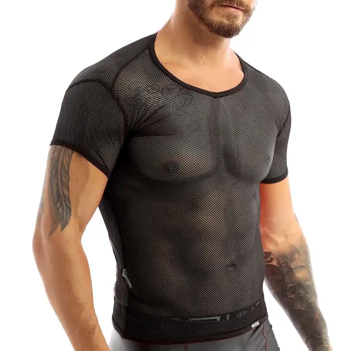 MSemis-T-shirt en résille transparent pour homme
