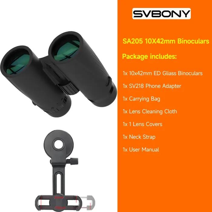 Jumelles Svbony SA205 8x42 10x42 avec correction de champ plat et revêtement FMC pour observations professionnelles et amateurs de plein air