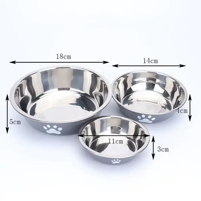 Nouveau bassin pour chien en acier inoxydable imprimé patte fournitures pour animaux de compagnie bol pour chat bol pour chien conception antidérapante en silicone bol d'alimentation pour eau potable