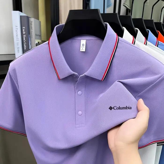 Polo rayé pour homme style Columbia été 2026 – T-shirt décontracté à manches courtes en tissu anti-plis et doux pour la peau