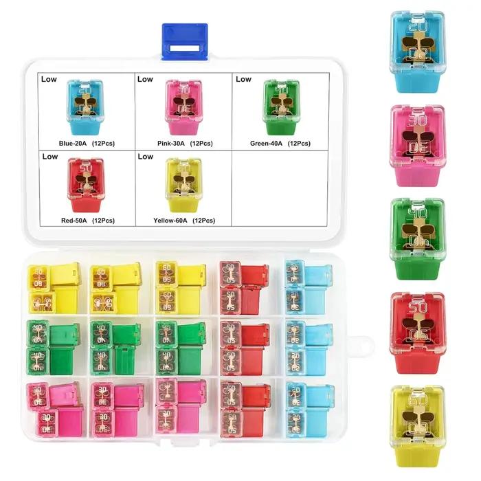 Kit de 60 fusibles Jcase à profil bas en forme de boîte assortiment de fusibles à cartouche pour camion protection sécurité efficacité conducteur