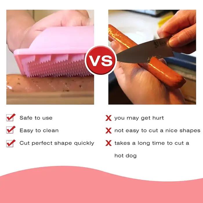 Trancheuse en plastique rose pour hot-dogs, outil de tranchage robuste et facile à utiliser pour barbecues et camping