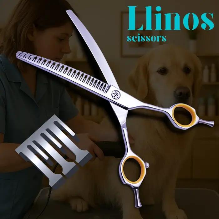 Ciseaux amincissants incurvés professionnels pour toilettage de chiens de 7 pouces avec dents décalées