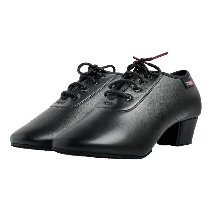 Chaussures de danse latines pour hommes noires à talons bas talon carré PU et cuir véritable pour tango salsa rumba jazz et autres styles de danse occasions spéciales
