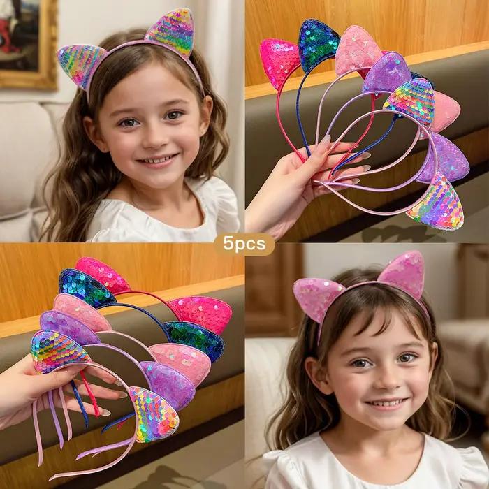 Bandeau oreilles de chat à paillettes de 5 couleurs mignonnes (pain en forme d'oreille