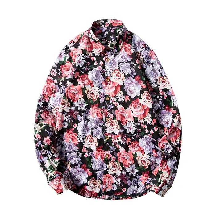 Chemise homme décontractée en coton vintage à fleurs pour printemps et automne ocassions spéciales