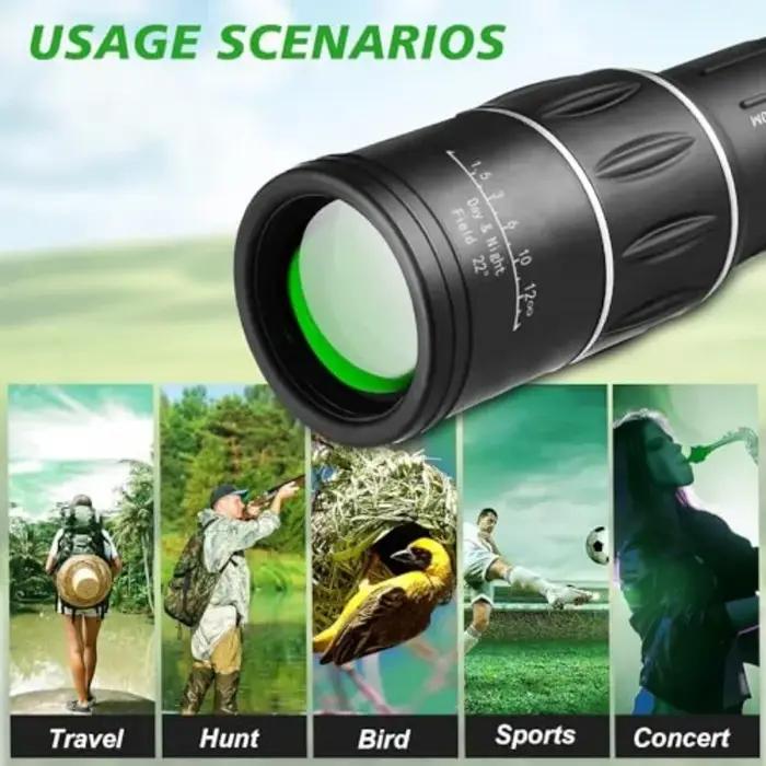 Monoculaire 16x52 HD pour chasse adulte - Grossissement puissant pour observation animalière précise