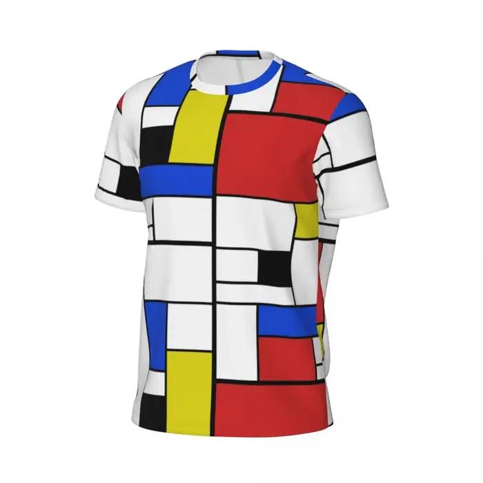 Mondrian Line t-shirt hommes coloré Plaid Style de rue course T-Shirts respirant été mode T-Shirts conception vêtements surdimensionnés