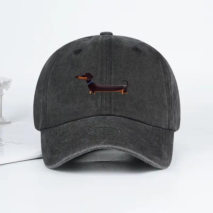 Casquette de baseball lavée à imprimé teckel style rétro adorable sur le thème des chiens idéale pour les promenades en plein air et les rassemblements d'animaux cadeau idéal