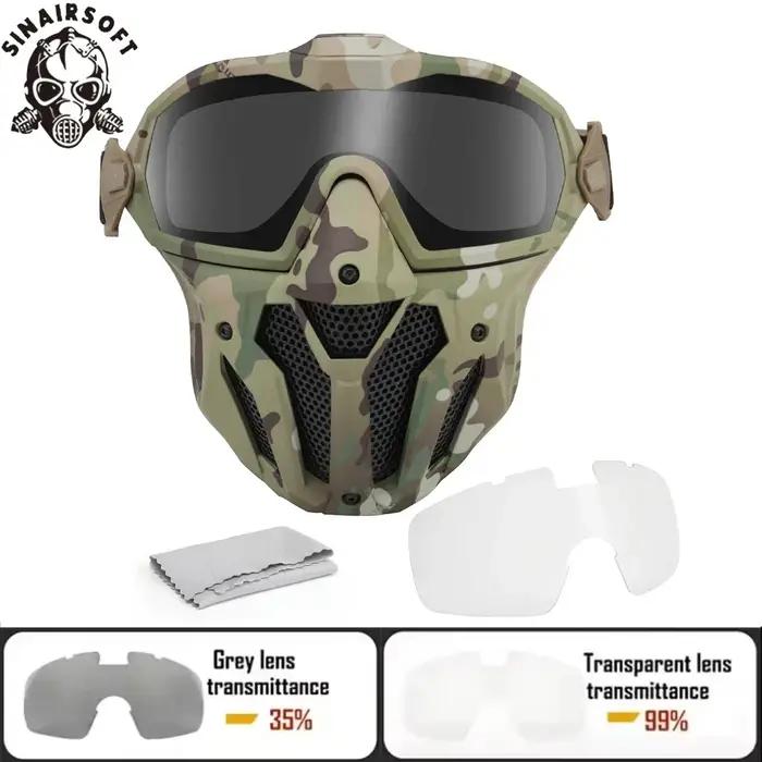 SINAIRSOFT Tactical Full Face Mask With Fan Detachable Anti-Fog Protection Goggl
