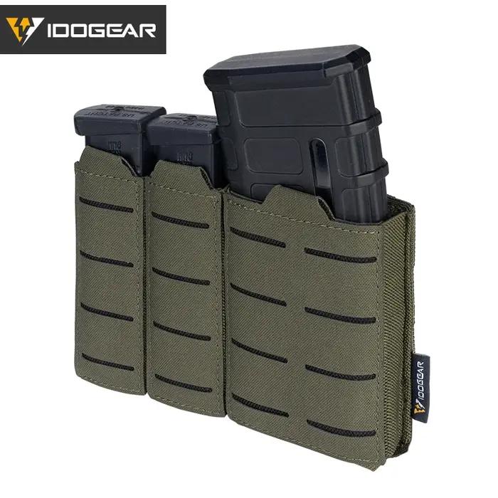 Porte-chargeurs tactique triple IDOGEAR pour 9mm et 5.56, compatible Molle et découpe laser 3586
