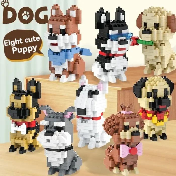 Ensemble de Micro blocs de construction créatifs, bricolage, modèles de personnages de dessins animés de chiens, jouets éducatifs pour enfants, cadeau d'anniversaire