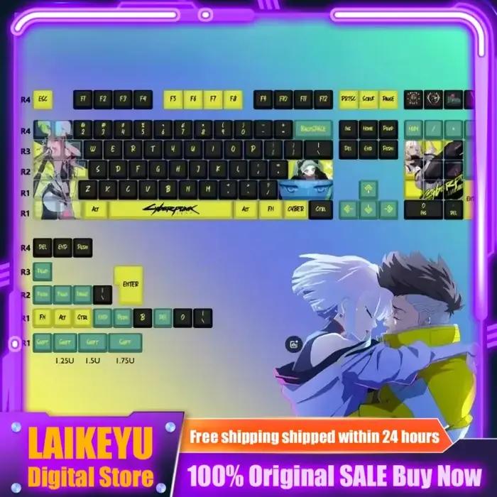 124 touches Cyberpunk thème Anime Keycaps Cherry Profil clavier mécanique PBT personnalisé Keycaps côté gravé PC clavier de jeu cadeau