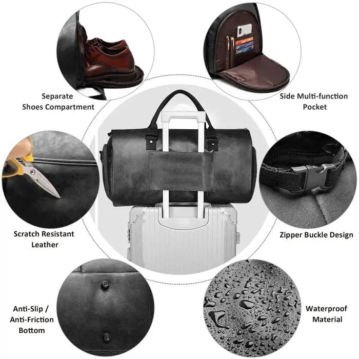 Sac de voyage en cuir grande capacité, imperméable, pour week-end, affaires, convertible, 2 en 1, ba